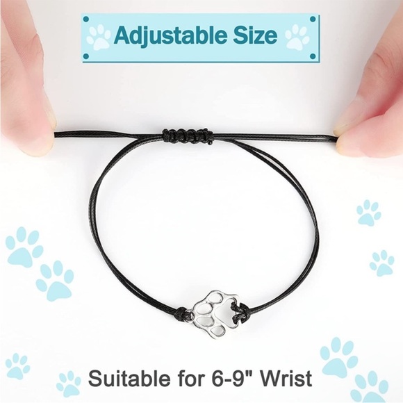 Stainless Steel Paw Print Adjustable Rope Bracelet - Picture 10 of 16